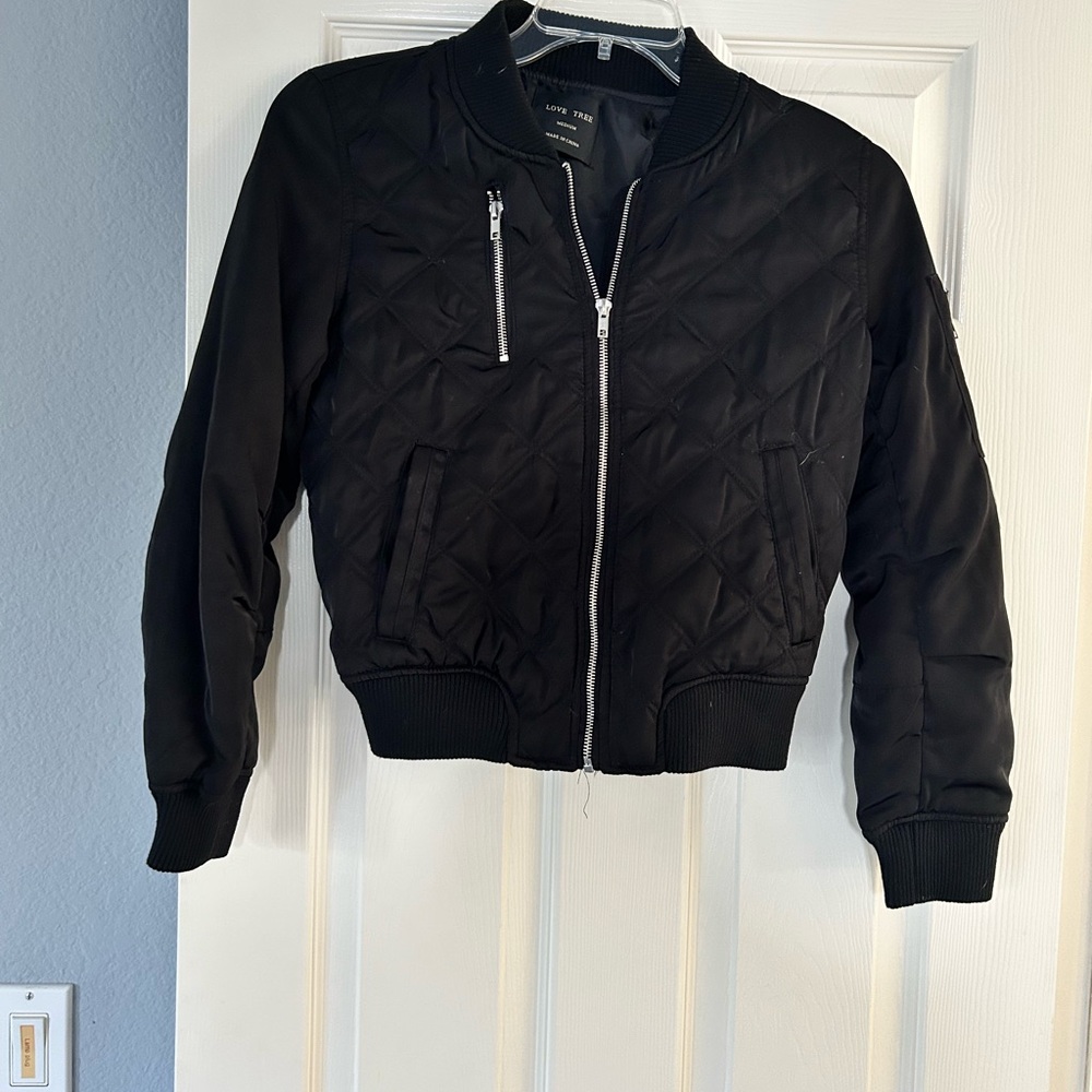 Love‎ Tree Black Quilted Bomber Jacket